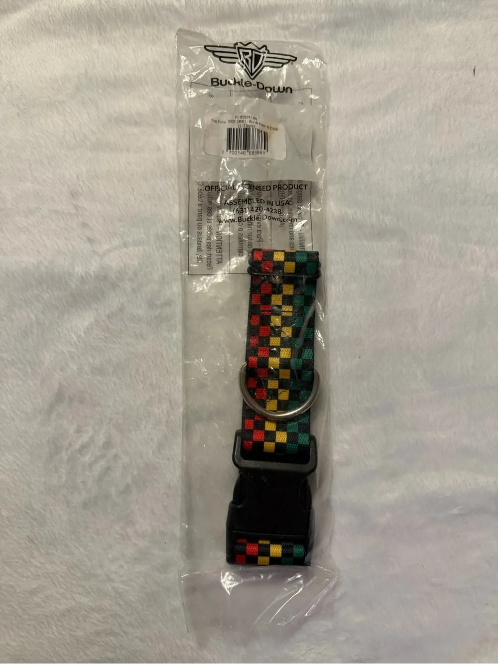 Buckle-Down Checker Rasta Dog Collar Size Small NEW